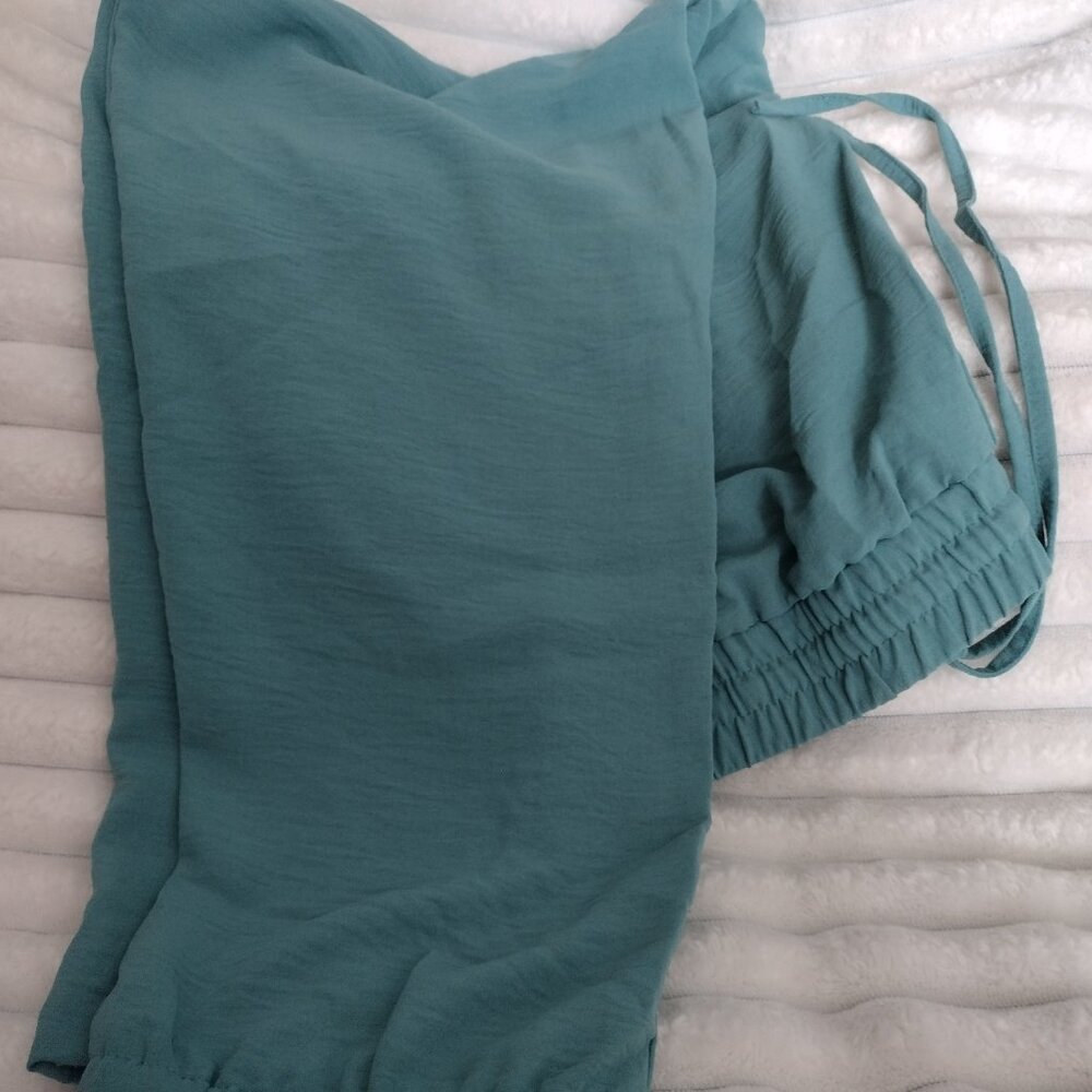 NYCC Teal Jogger Dress Pants PXL Petite Elastic Waist Pull-On Work Casual - Picture 10 of 15